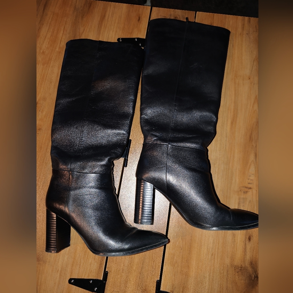 Elegant Genuine Leather Black Knee-High Women's Boots